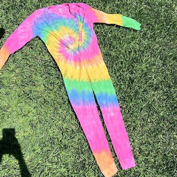 Tie Dye Onesie - Pajama Womens Tie Dye Colorful One Piece - Size Medium - Picture 1 of 4